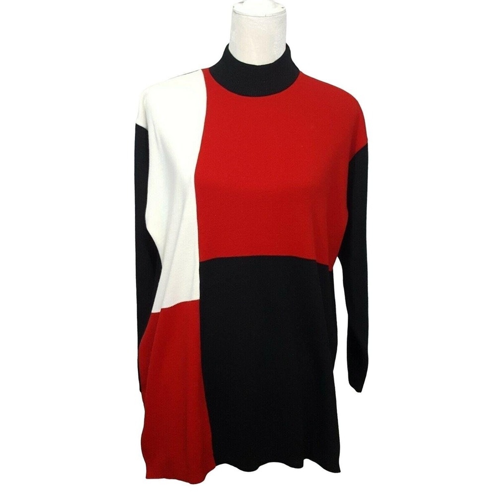 VTG Karen Lessly Light Knit Sweater Women's M  Pullover Black Red Long Sleeve